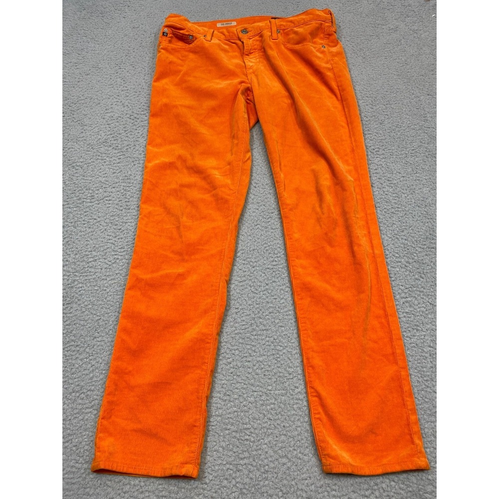 AG The Stevie Pants Women's 32R Orange Wale Corduroy‎ Slim Straight USA Made
